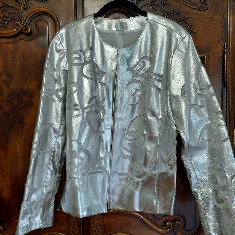 Chico's Siver cut out vegan leather blazer